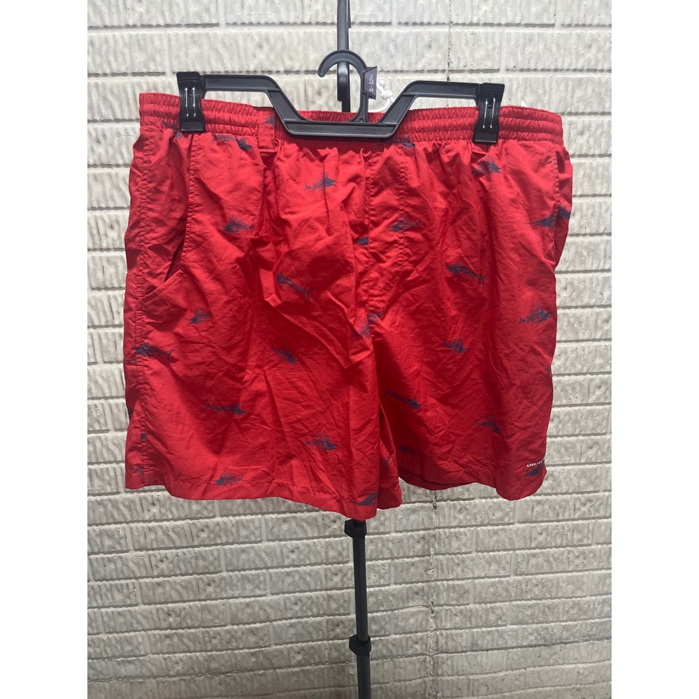 Columbia PFG Mens XL Red Marlin Skeleton Print Swim Trunks Mesh Lined Shorts